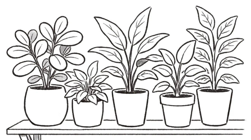 Shelf of potted plants