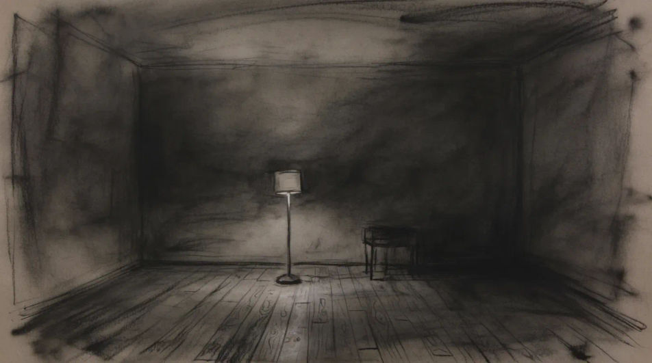 Empty room with one lamp