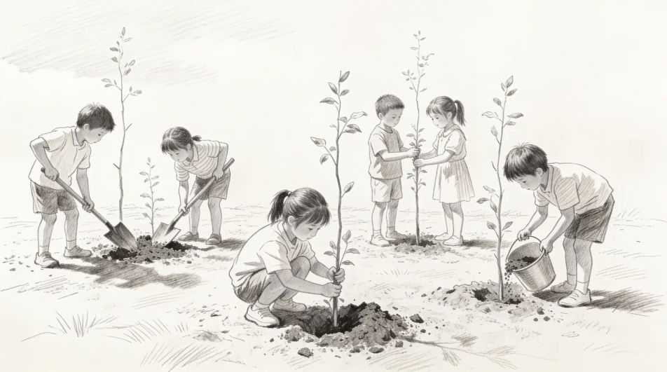 Children planting trees