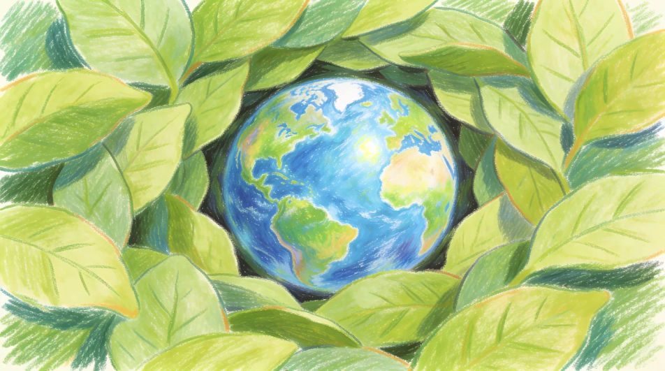 Earth resting in a nest of leaves