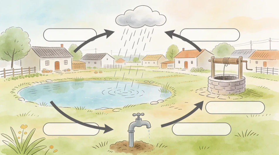 Water cycle around a village