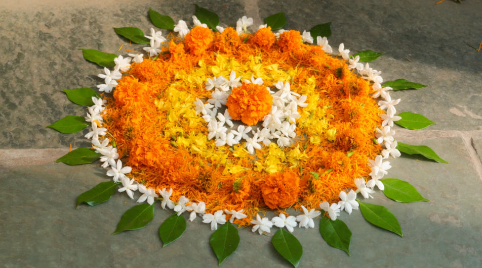 Tricolor flower rangoli