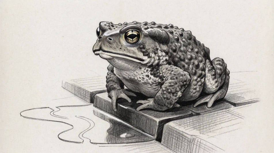 Toad on a garden step after rain