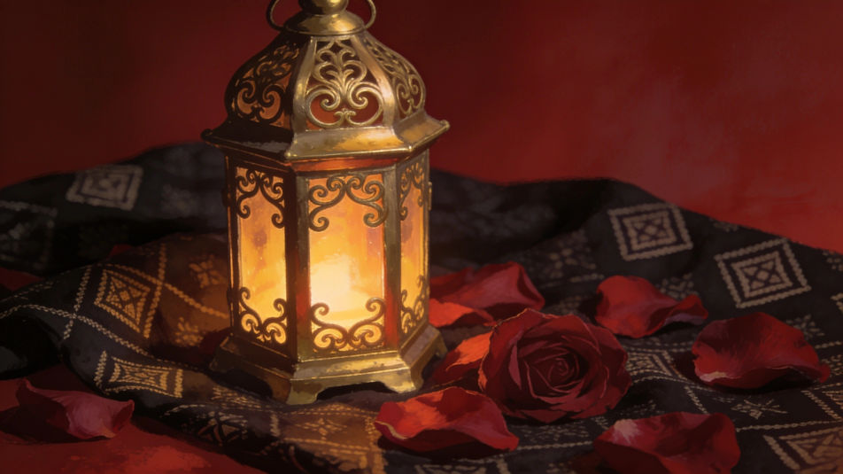 Lantern and roses