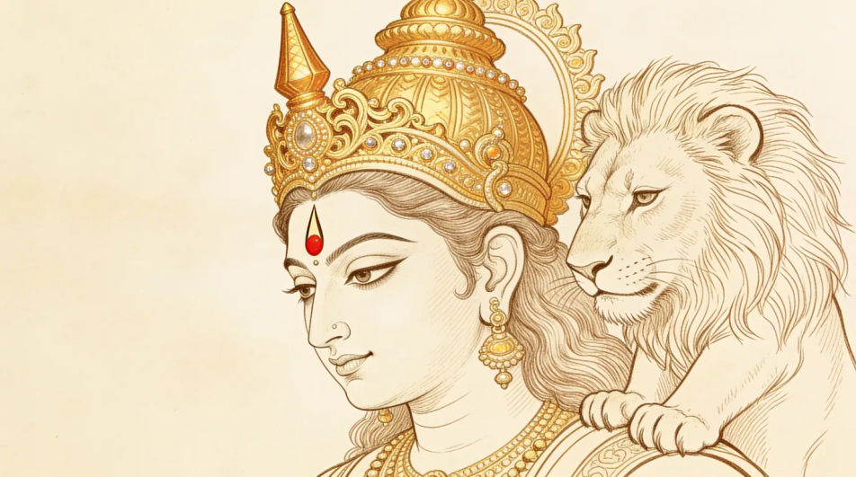 Face turned toward the lion