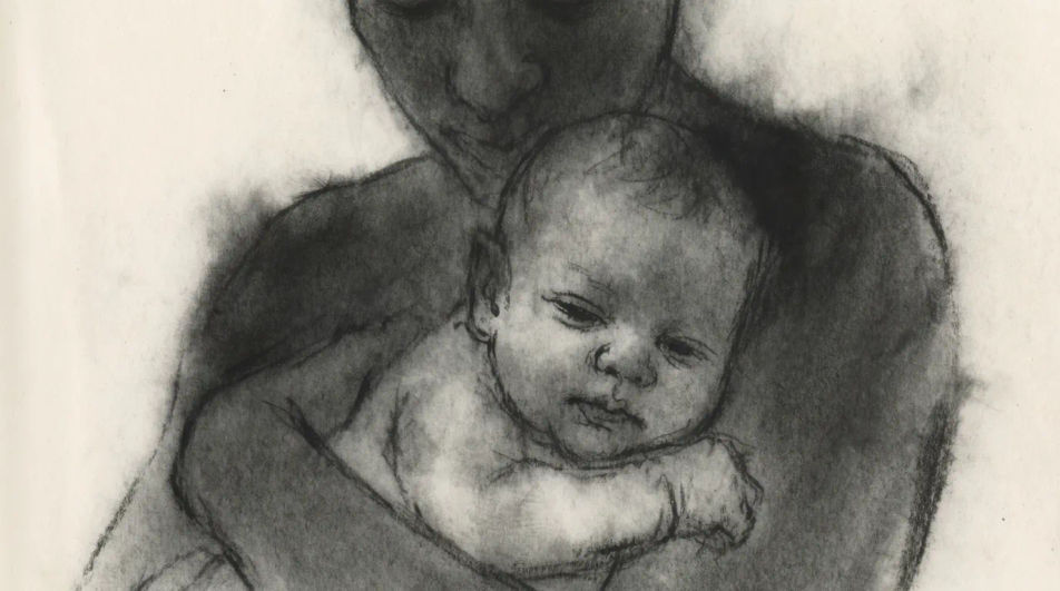 Parent and baby in charcoal