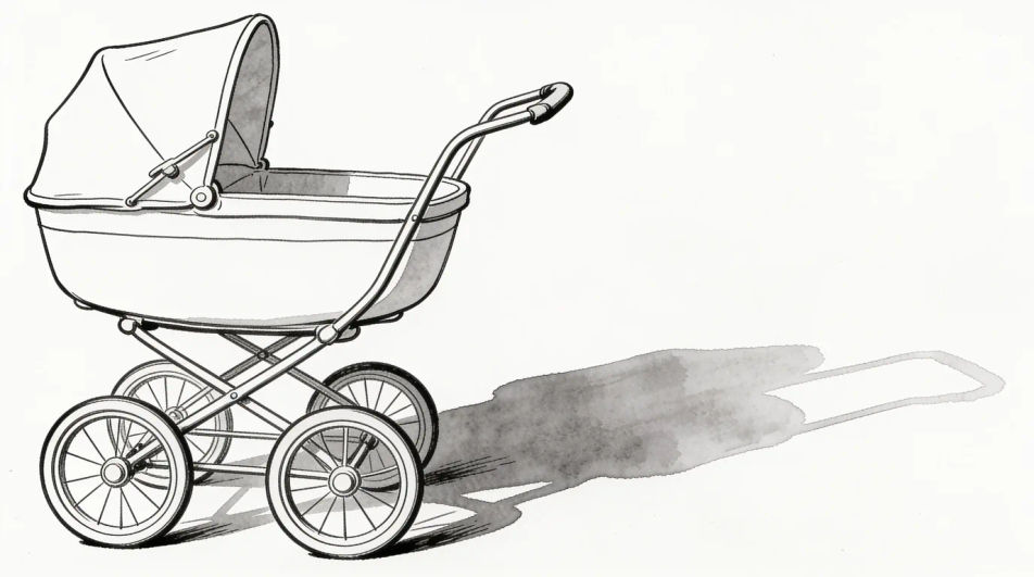 Pram in ink and wash
