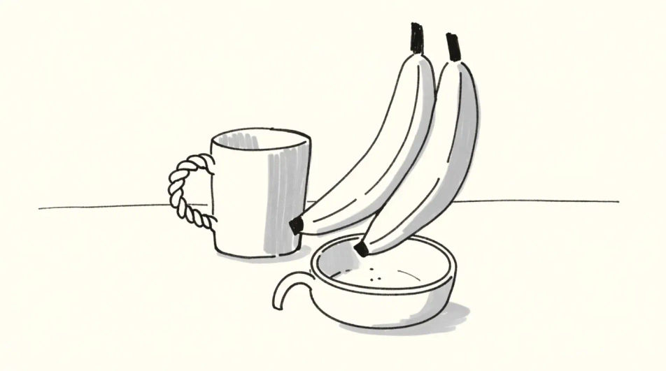 Breakfast table in ink and wash