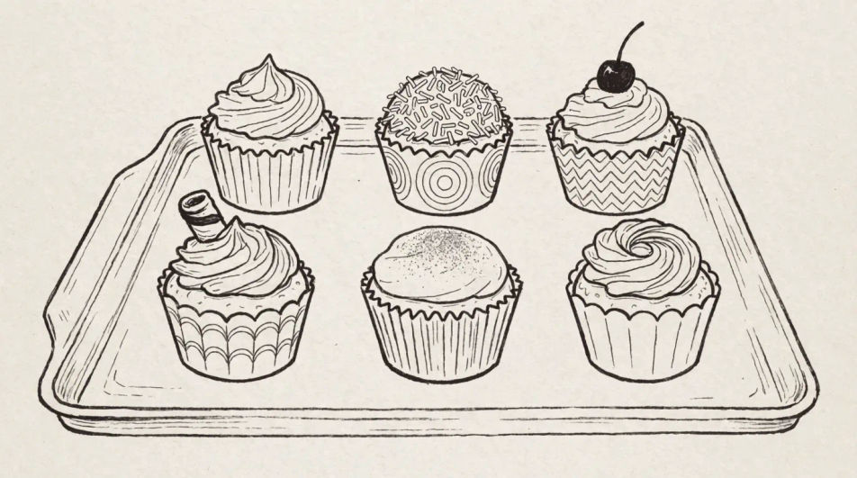 Tray of six cupcakes