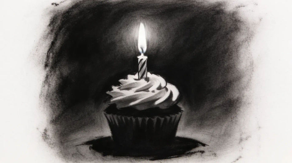 Birthday cupcake in charcoal