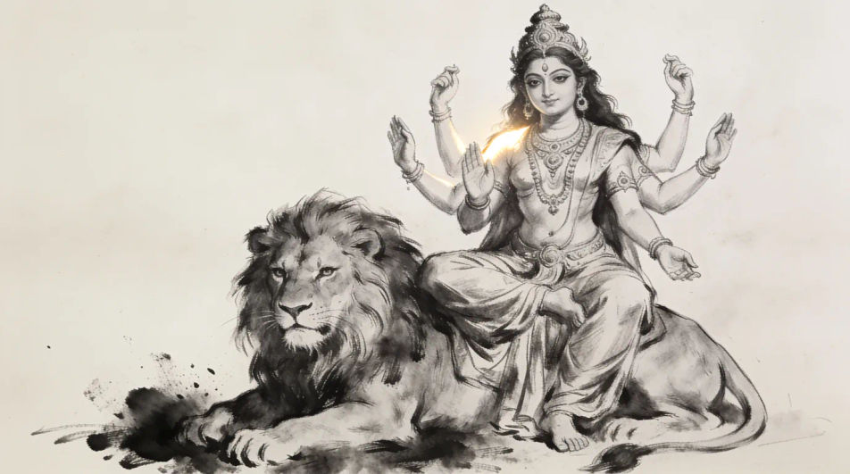 Lion and rider in charcoal