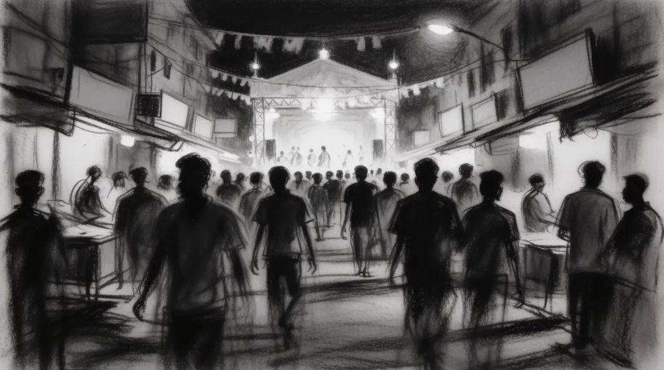 Evening street in charcoal