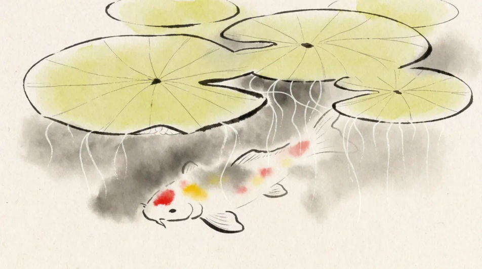 Koi under lily pads