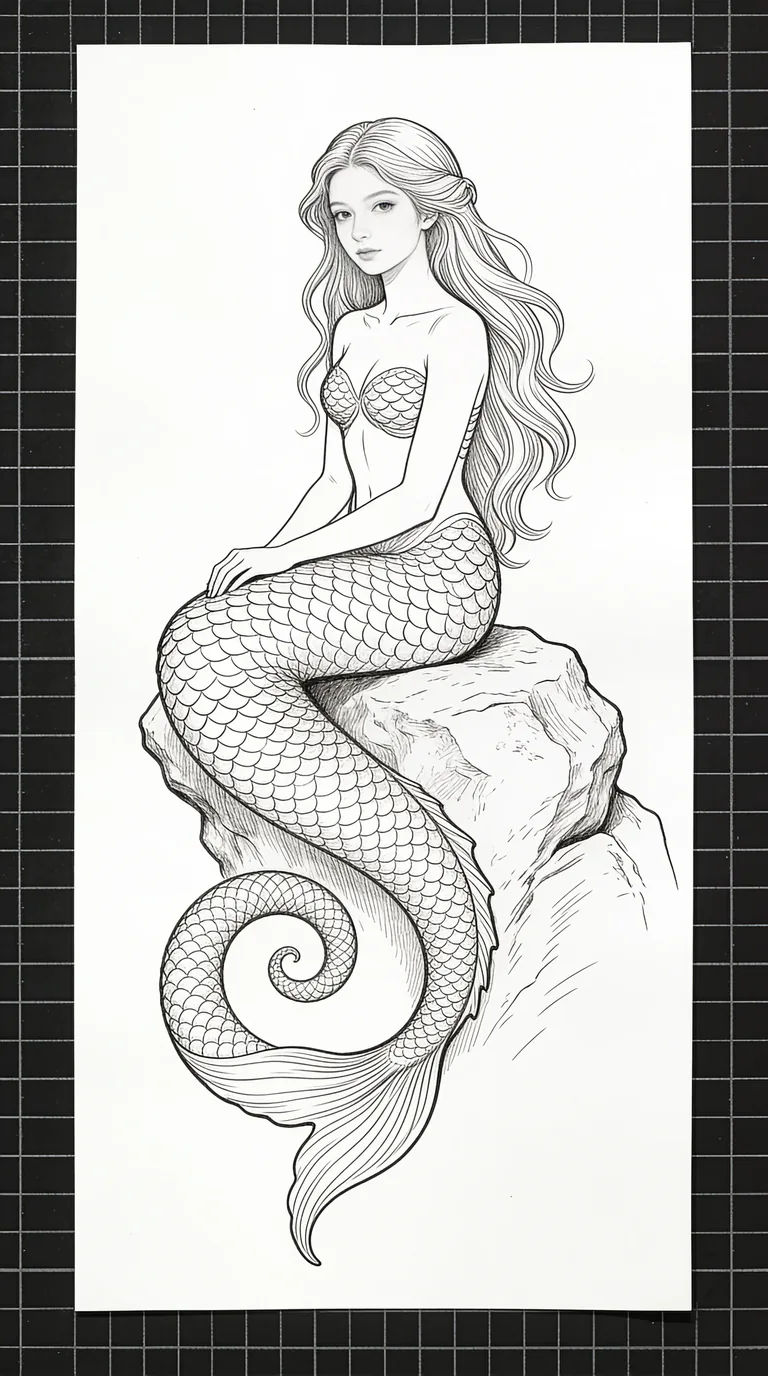 江副拓郎　「Mermaid」　鉛筆画　人物画　細密　美人画　肉筆　F4号　裸婦 Mermaid Drawing | Morphic