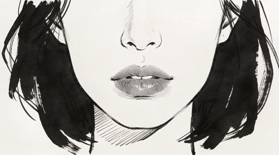 Lower face in ink and wash