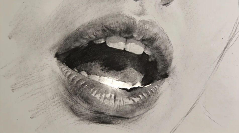 Speaking mouth in charcoal