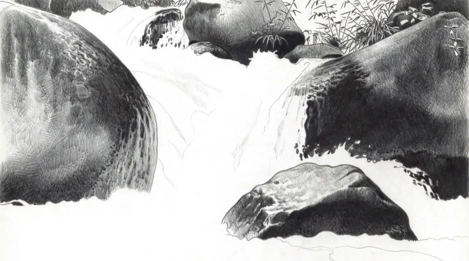 Waterfall into rocks