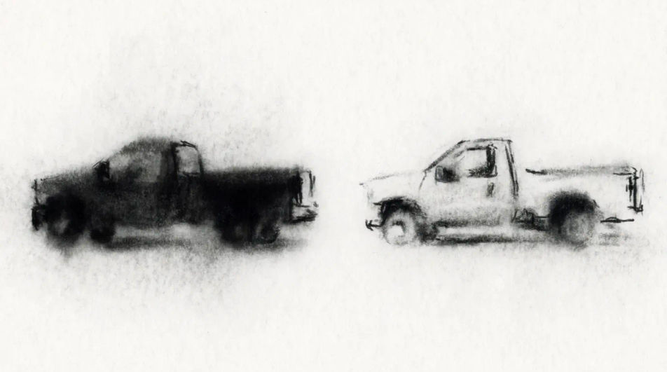 Truck stop at night in charcoal