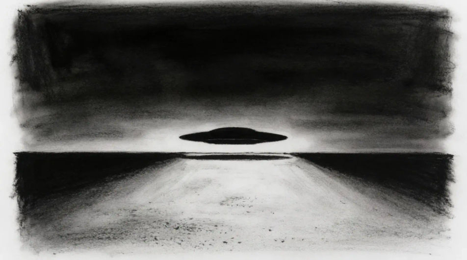 Night abduction scene in charcoal