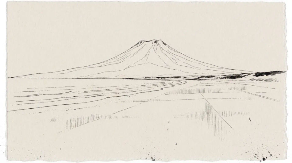 Volcano above a coastal plain