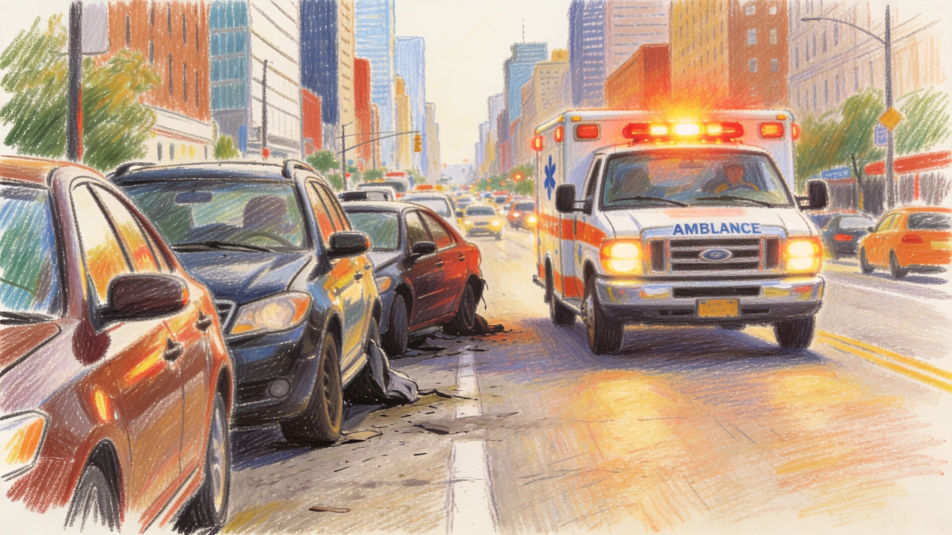 Traffic making way for an ambulance