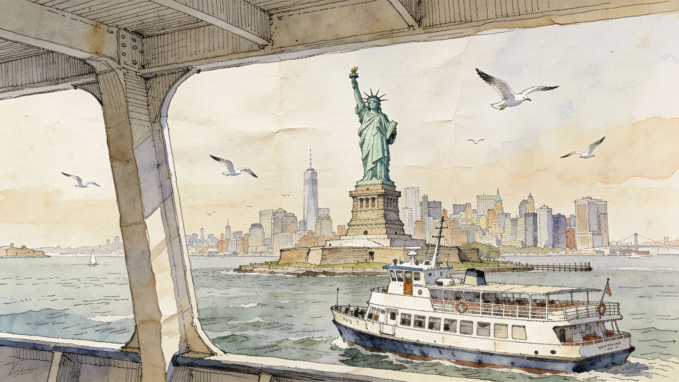 Harbor with the Statue of Liberty