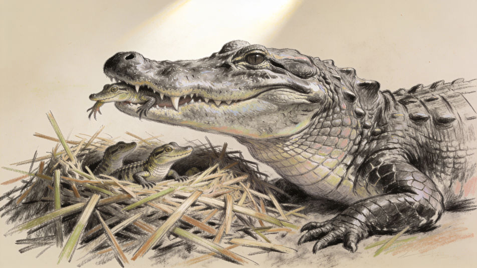 Nesting mother alligator