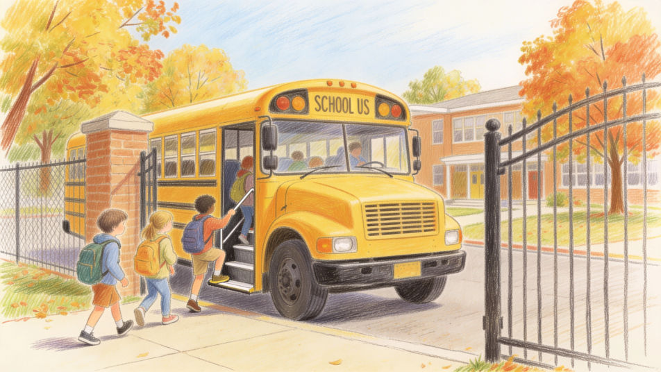 Bus at the school gate