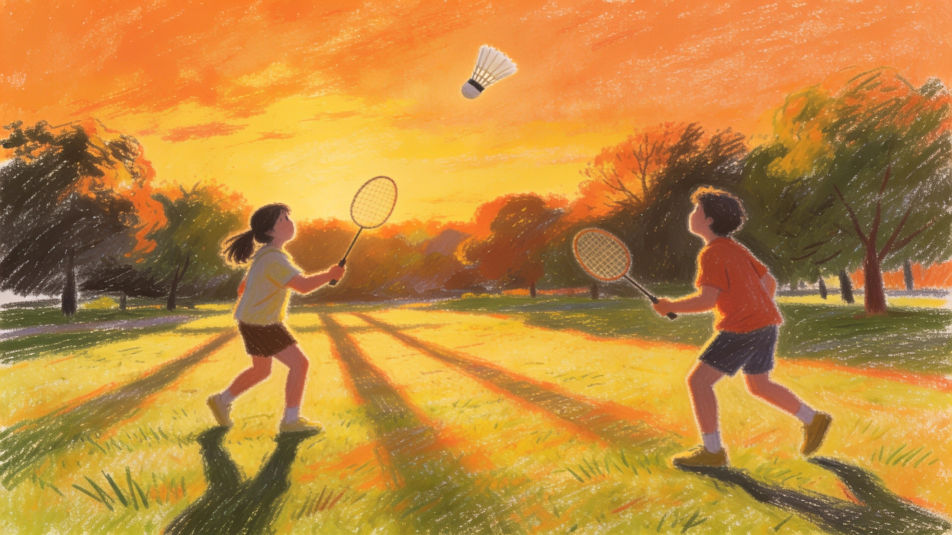 Park badminton at sunset