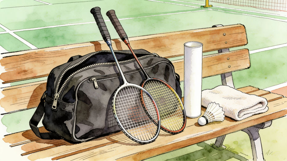 Badminton rackets and kit bag