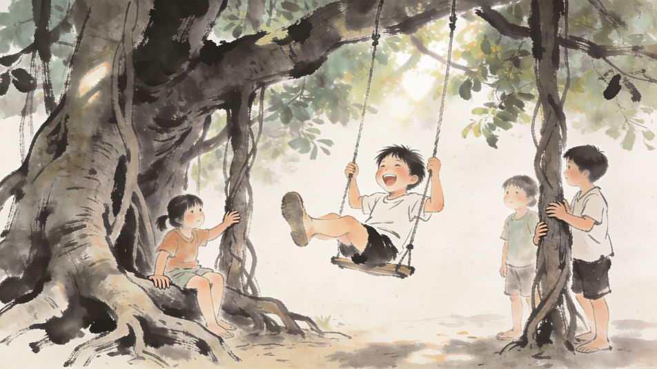 Children on banyan roots