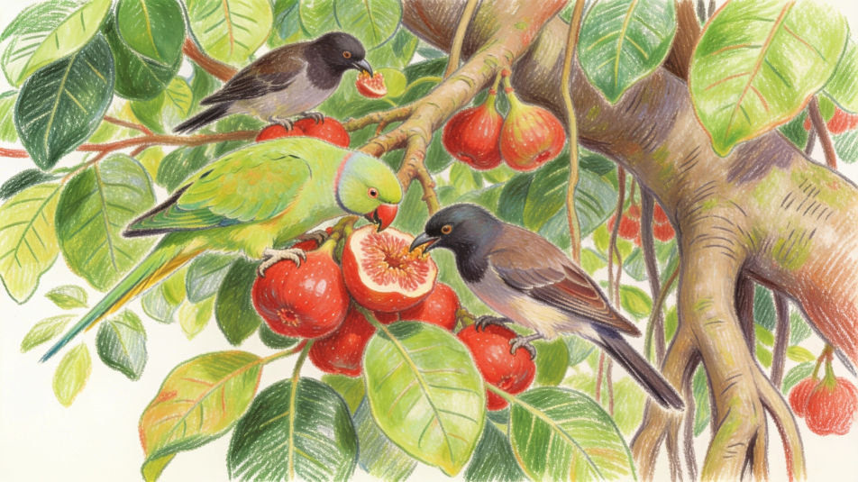 Birds in the banyan canopy