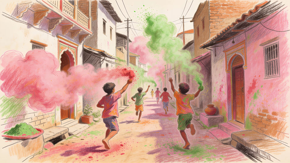 Village lane at Holi