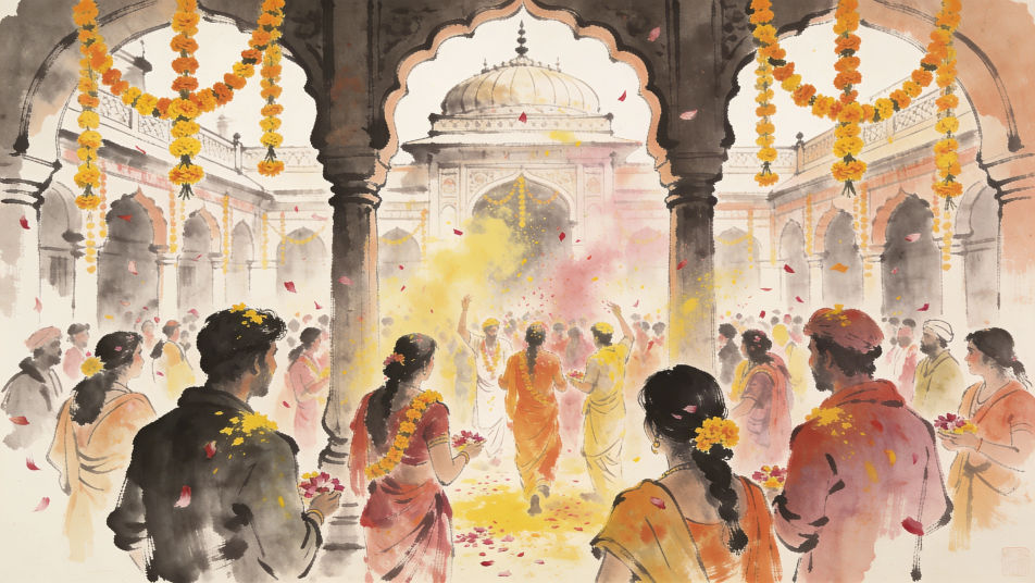 Temple courtyard Holi