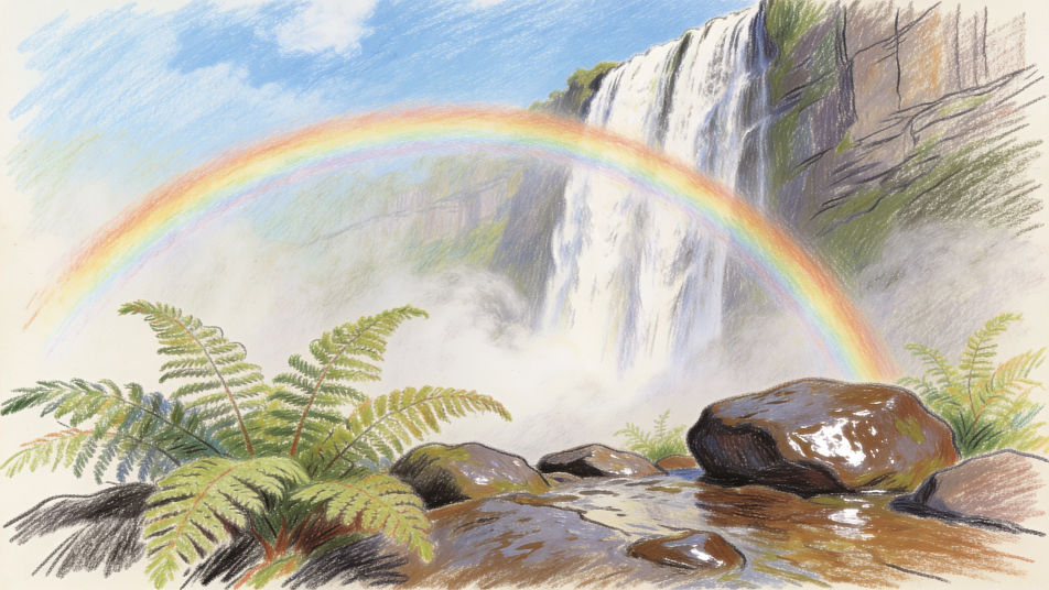 Rainbow over a waterfall