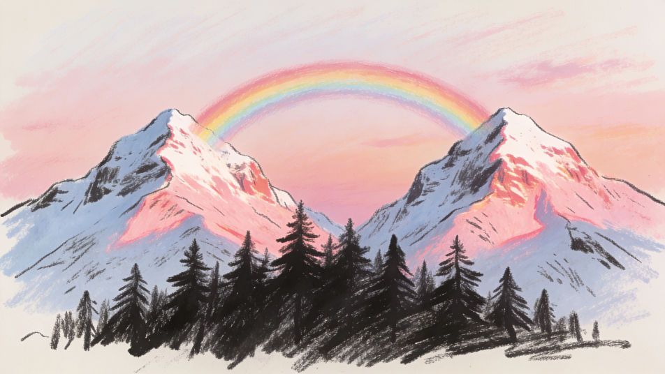Mountain rainbow at dawn