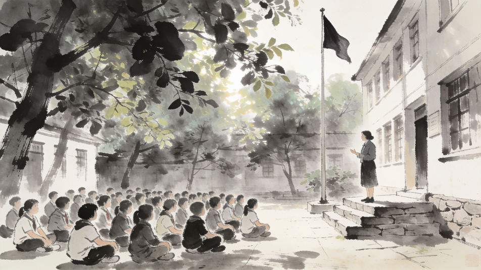 School assembly under trees