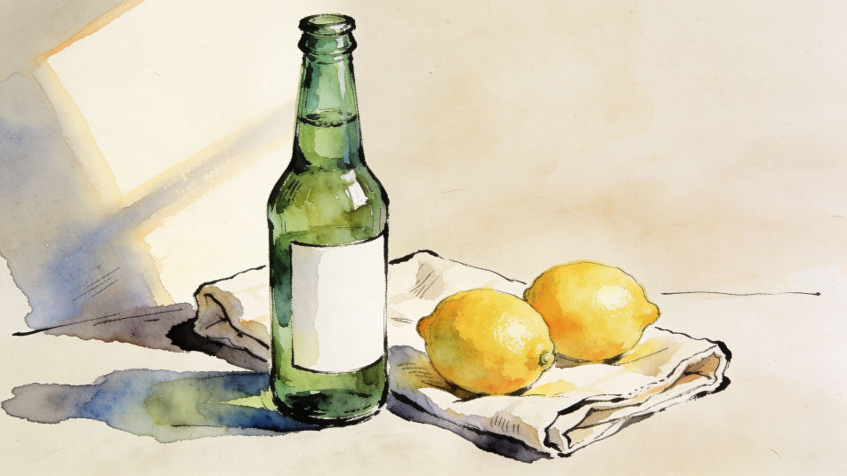 Bottle and lemons
