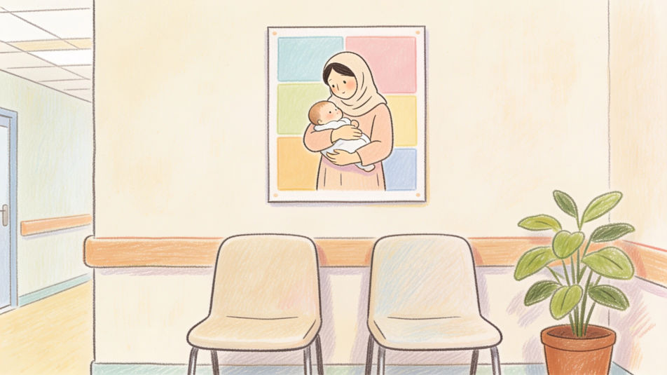 Clinic waiting room poster wall