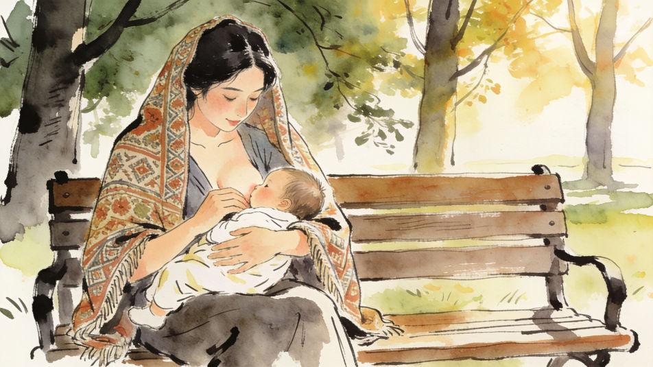 Park bench with a nursing shawl