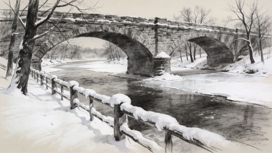 Bridge in winter snow