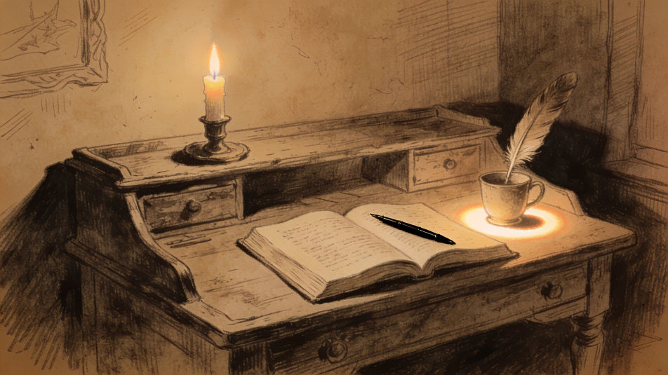 Candle on a writing desk