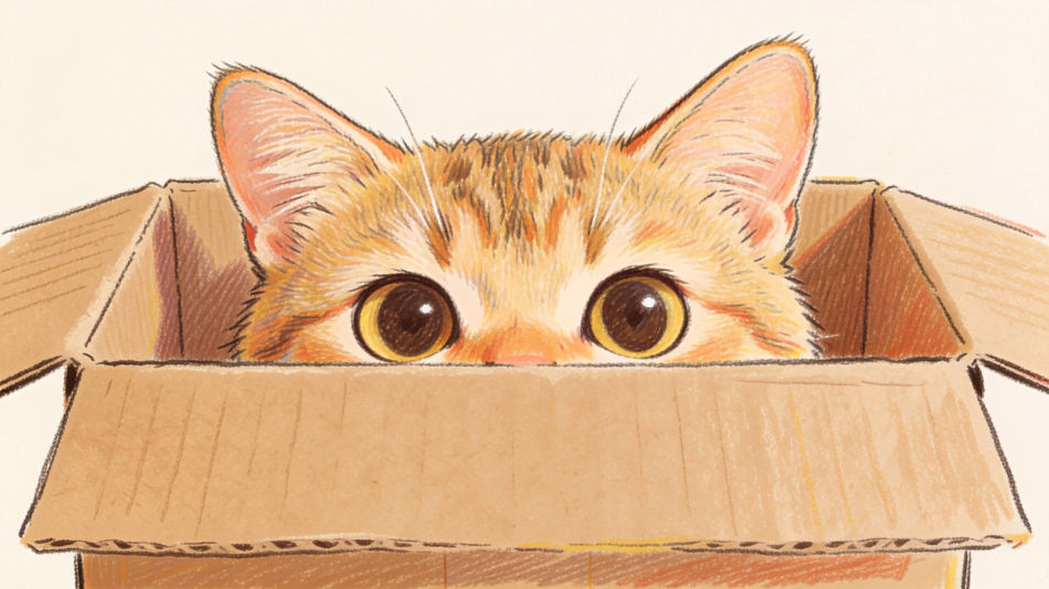 Cat head peeking from a box