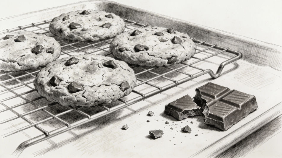 Chocolate chip cookies cooling