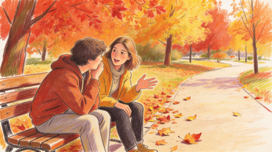 Friends talking on a bench