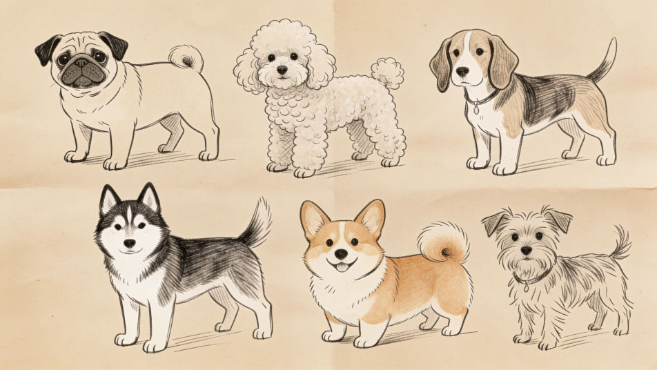 Dog breeds line art sheet
