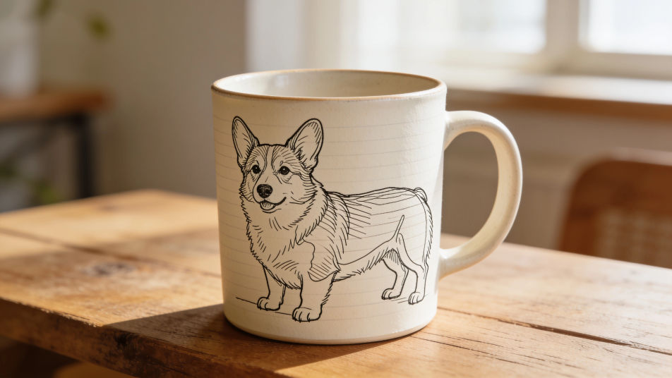 Dog line drawing on a mug