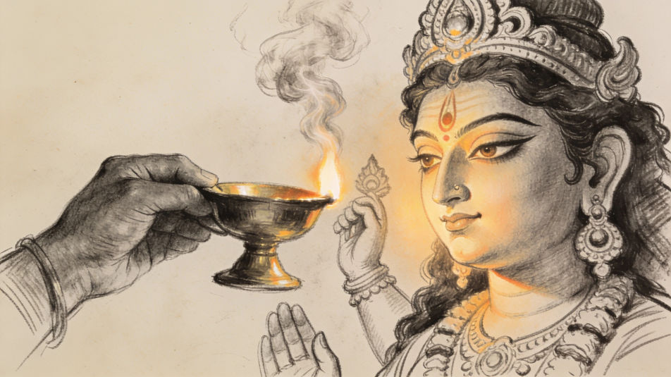 Aarti before the goddess