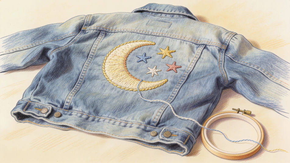 Embroidery on a denim jacket