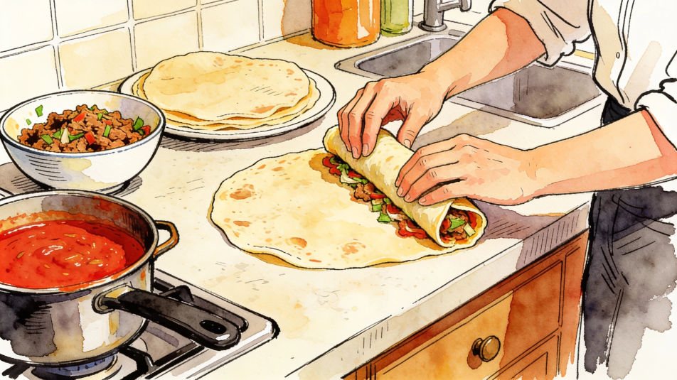 Rolling the enchiladas